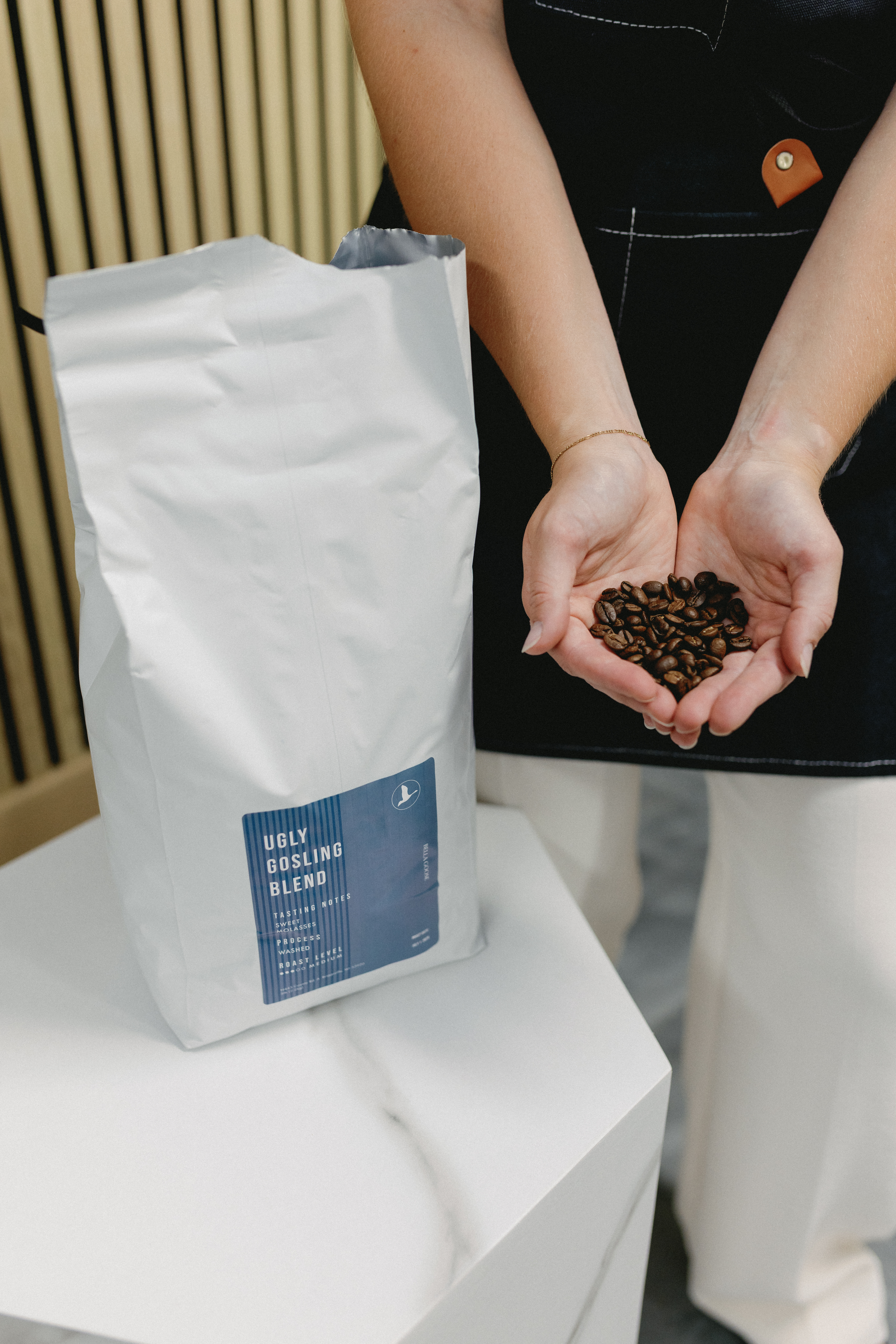 Bella Goose Coffee beans poured at Milk & Honey Espresso Bar in Westby, Wisconsin